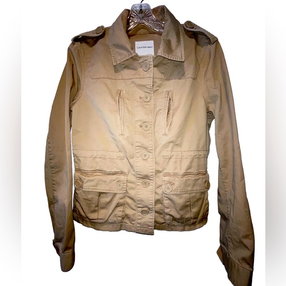 Women’s Calvin Klein Short Cropped Field Jacket Button Front Canvas Size Medium - Picture 1 of 12